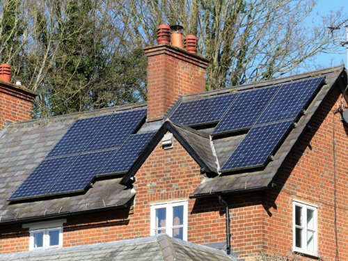 Solar panels on house rooftop used to generate electricity